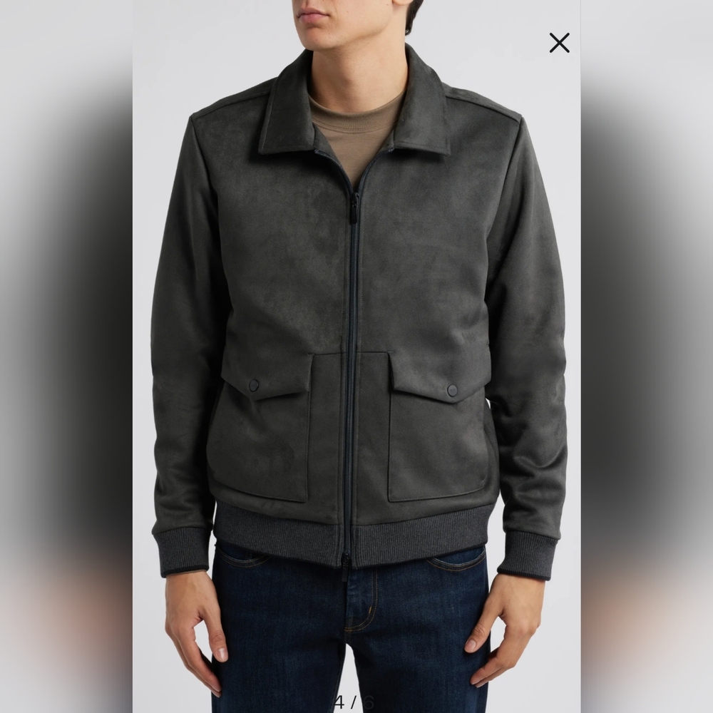 Robert Barakett Men's Charcoal Faux Suede Pilot Jacket XL NWOT Bomber - Picture 15 of 15